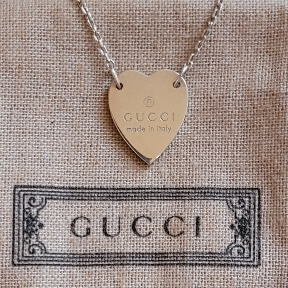 Gucci Sterling Trademark Heart Pendant Necklace